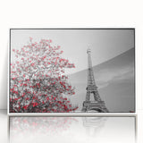 Mid-century modernist art of Paris scenery in muted pastel shades on a framed acrylic, ideal for modern art wall decor.