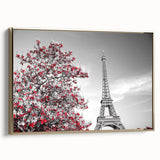 Framed canvas wall art depicting a vintage Paris landscape with muted gold and black tones, ideal for bedroom decor.