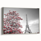 Landscape art painting of Paris with colorful vintage poster art style on framed canvas, suitable for living room decor.