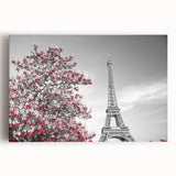 Black and white photograph of Parisian street on stretched canvas, ideal for kitchen wall art or bedroom ambiance.