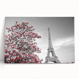 Black and white image of the Eiffel Tower on large stretched canvas, suitable for kitchen wall art.