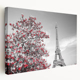 Paris skyline depicted in muted gray and blue tones on a large stretched canvas, suitable for kitchen wall art.