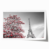 Parisian street scene in muted earth tones on a rolled canvas, ideal for art wall dining room placement.