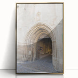 Art Deco style poster of a Provence landscape in muted gold and blue tones, framed acrylic, ideal for nursery wall art.