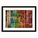 Extra large abstract art print of a colorful, textured European scenery in a black frame, ideal for living room decor.