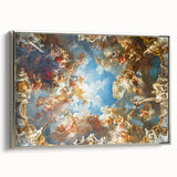 Landscape art painting of Versailles gardens on framed canvas.