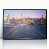 Large abstract wall art depicting a Bavarian landscape in muted earth tones, framed in black acrylic.