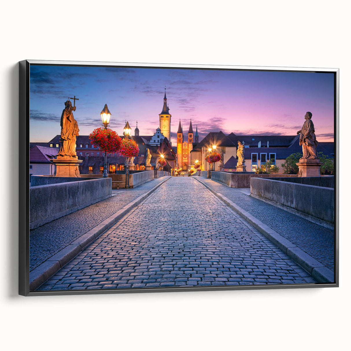 Black and white landscape art painting of Bavarian scenery on framed canvas, ideal for bedroom wall decor.
