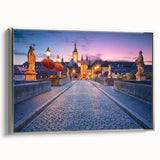 Framed canvas of a Bavarian landscape painting, featuring vibrant green fields and a clear sky, ideal for living room decor.