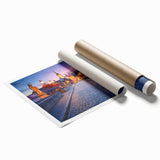 Extra large rolled canvas print of a Bavarian landscape with vivid green fields and blue skies.