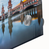 Acrylic print of a large abstract Berlin cityscape in muted earth tones, ideal for dining room art.