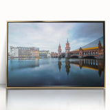 Art Deco poster of Berlin skyline in gold and black hues on acrylic, ideal for modern art wall decor.