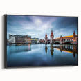 Black and white framed canvas of Berlin landscape in vintage poster style, ideal for bedroom wall art.