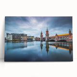 Black and white stretched canvas of Berlin cityscape, ideal for kitchen wall art.