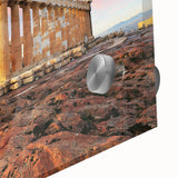 Large abstract depiction of Athens in muted earth tones on acrylic glass.