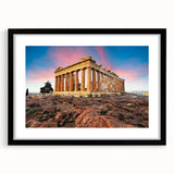 Extra large framed wall art depicting an abstract, colorful depiction of Athens, Greece on a textured canvas.