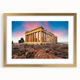 Abstract art print of Athens scenery in muted earth tones on a framed canvas, suitable for dining room decor.