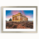 Extra large wall art depicting an abstract Athens scenery in textured silver tones, ideal for living room decor.