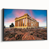 Black and white framed canvas of Athens landscape in vintage poster art style, ideal for bedroom wall decor.