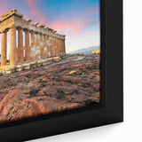 Extra large framed canvas featuring a textured depiction of Athens, Greece, in black with colorful accents.