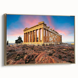 Framed canvas wall art depicting a vintage-style landscape of Athens, Greece, with gold and black tones.
