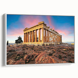 Vintage poster art of Athens with colorful accents on a black background, framed canvas, ideal for living room decor.