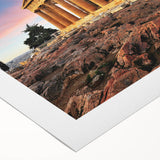 Art deco poster of Athens scenery in muted earth tones on rolled canvas, suitable for dining room wall art.