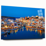 Acrylic print of a large abstract depiction of Crete, Greece in muted earth tones, ideal for bedroom or dining room art.