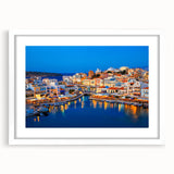 Textured art of Crete's landscape in abstract style, muted earth tones, framed with a white mat, suitable for bedroom decor.