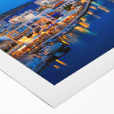 Art deco poster of Crete, Greece scenery in muted blue and white, rolled canvas, suitable for dining room wall art.