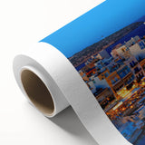 Art deco poster of Crete, Greece scenery in pastel hues on rolled canvas, ideal for nursery wall art.