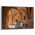 Black and white framed canvas of Rhodes, Greece landscape, ideal for bedroom wall art.