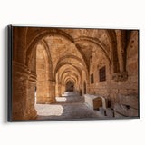 Black and white framed canvas of Rhodes, Greece landscape, ideal for bedroom wall art.