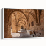 Vintage poster art of Rhodes, Greece in colorful hues on a large framed canvas, ideal for living room decor.