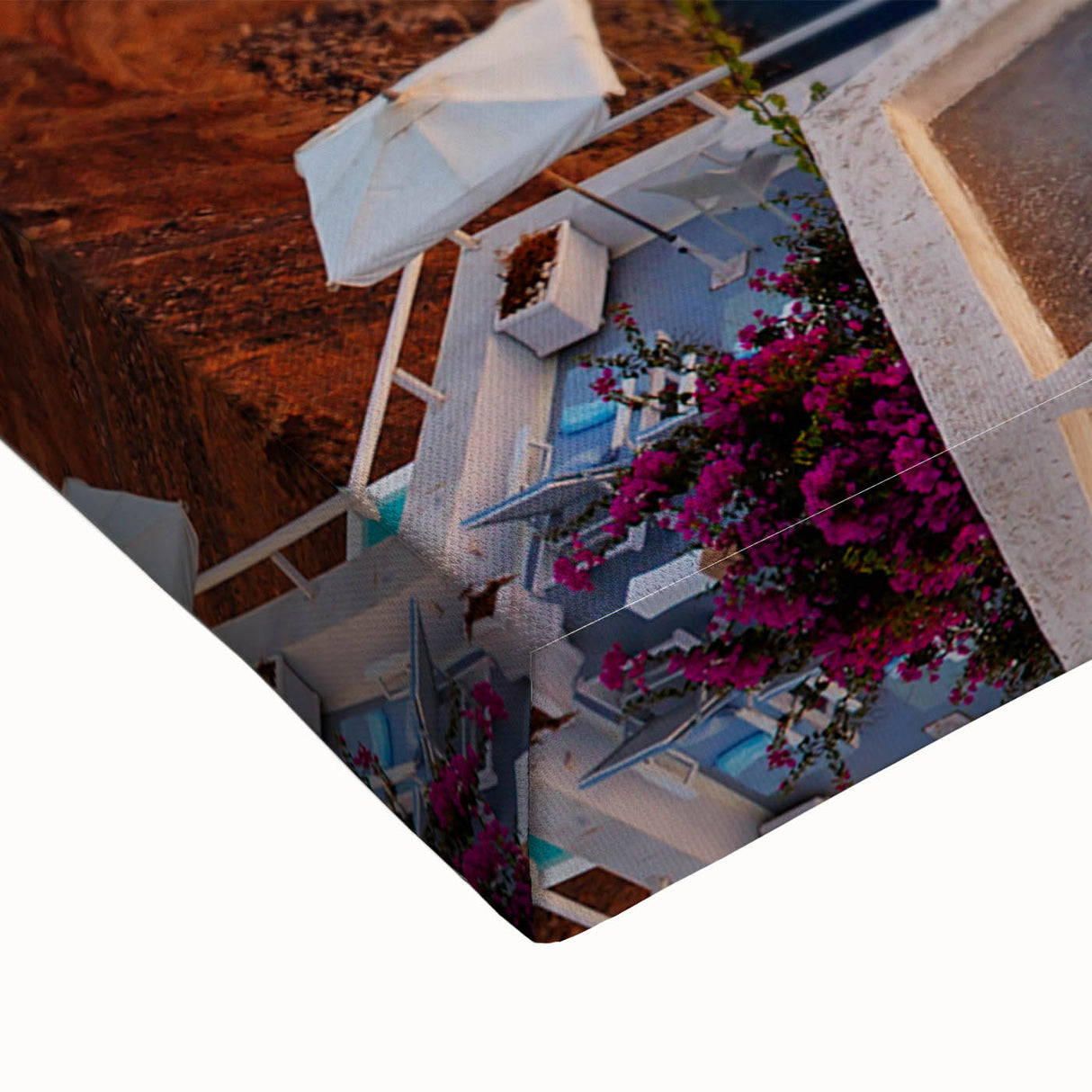 Large art of Santorini landscape in black and white on stretched canvas, ideal for bedroom wall decor.