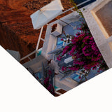 Large art of Santorini landscape in black and white on stretched canvas, ideal for bedroom wall decor.