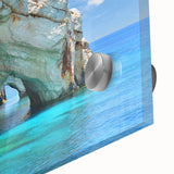 Large abstract wall art depicting a serene European landscape in muted earth tones on acrylic glass.