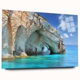 Acrylic print of a European Greek landscape in muted earth tones, ideal for bedroom or dining room art.
