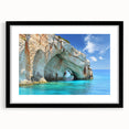 Extra large, colorful abstract art print of a European scenery in Greece, in a black frame with mat.