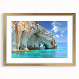 Abstract art print of a European landscape in muted earth tones, framed in gold, suitable for dining room decor.