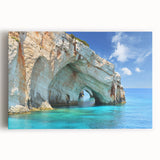 Black and white photograph of a scenic Greek landscape on stretched canvas, ideal for kitchen wall art.