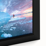 Extra large framed canvas featuring a textured depiction of a Greenlandic landscape in vibrant greens and blues.