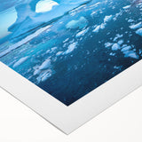 Art deco poster of a Greenland landscape in muted green and blue tones on rolled canvas, suitable for dining room decor.