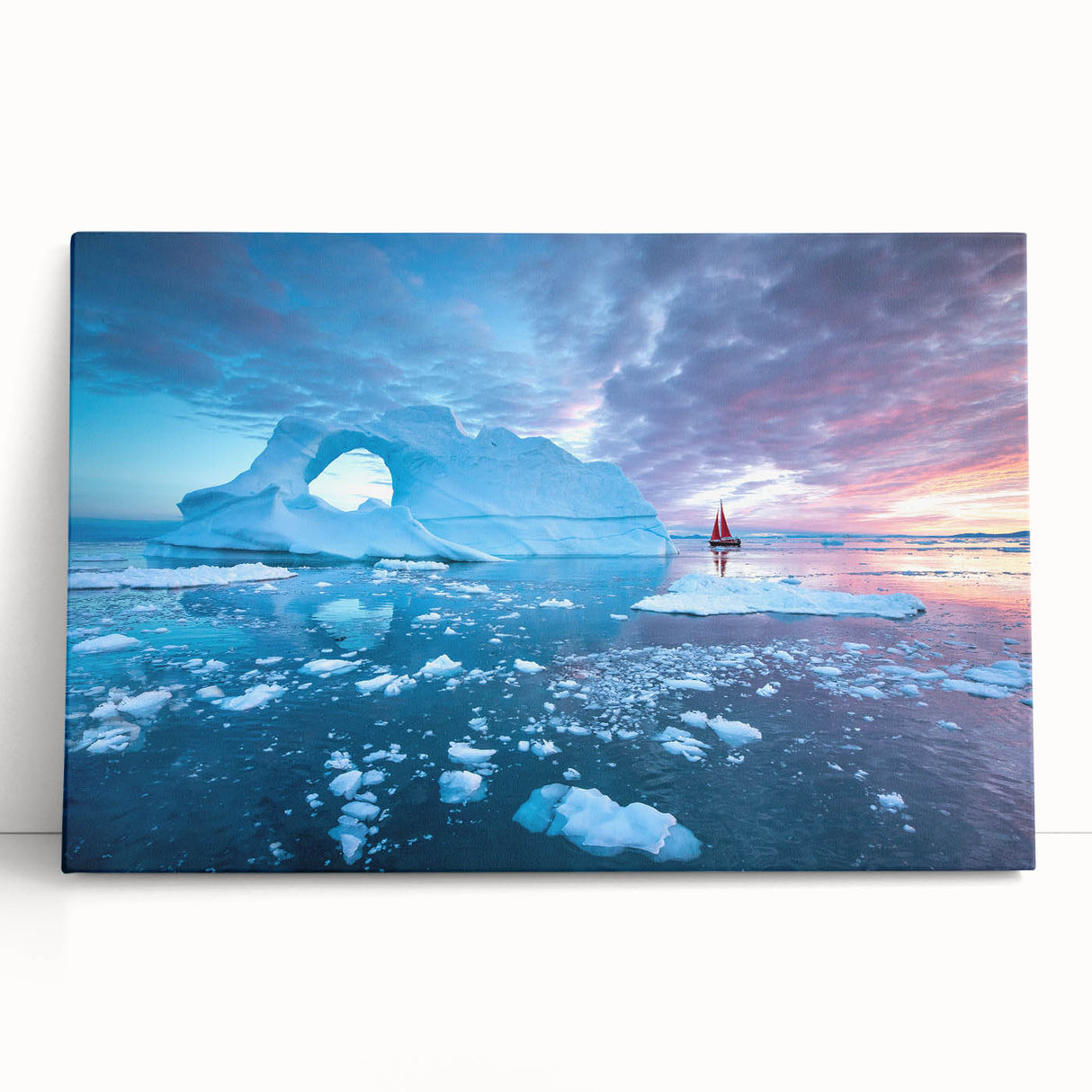Large black and white stretched canvas of a scenic Greenland landscape, ideal for kitchen wall art.