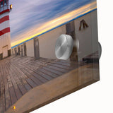 Large abstract wall art depicting a European scenery in Hungary, using mid-century modernist style on acrylic glass.