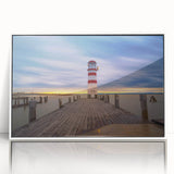 Mid-century modernist art depicting a serene Hungarian landscape on white framed acrylic, suitable for nursery wall art.