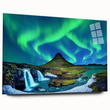 Acrylic print of a large abstract Icelandic landscape in cool blue and gray tones, suitable for bedroom or dining room decor.