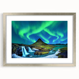 Extra large abstract art print of a textured Icelandic scenery in muted earth tones, framed in silver.