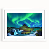 Textured art print depicting an abstract Icelandic landscape in cool blue and gray tones, framed with a white mat.