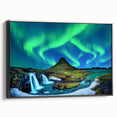 Black and white framed canvas of an Icelandic landscape, ideal for bedroom wall art.
